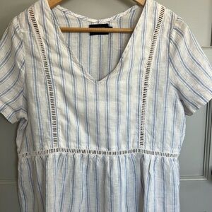 Holebrook Sweden Women’s M Short Sleeve Blue Striped Blouse Cotton | Linen Blend